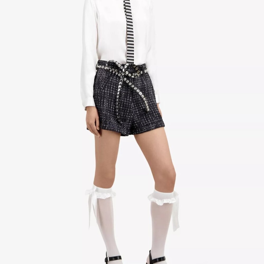 Nwt | The Kooples | Black High Waist Shorts With Silver Metallic Thread